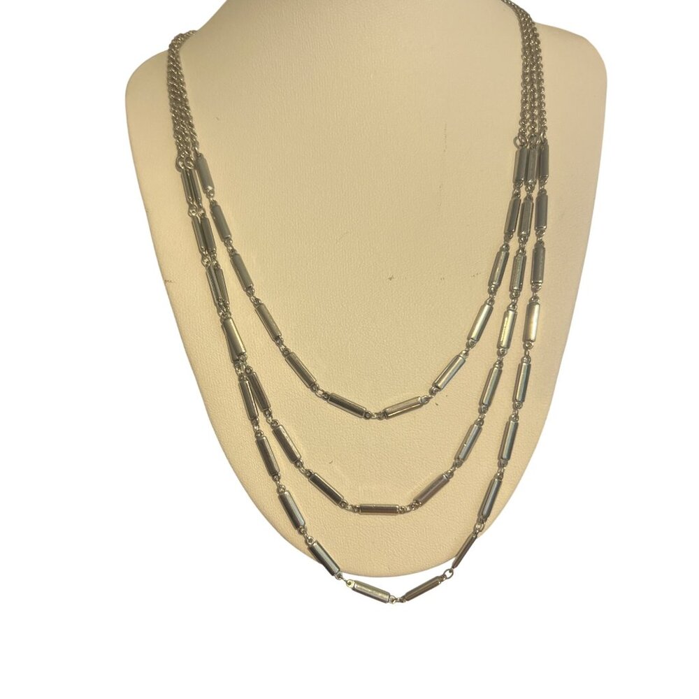 Banana Republic Silver Tone Multi Strand Layered Necklace Tube Beads Adj 21"